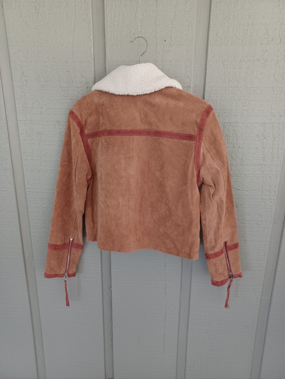 BLANKNYC Caramel Sauce Suede Jacket Size S Faux Shearling Collar Full Zip Pocket - Picture 3 of 15